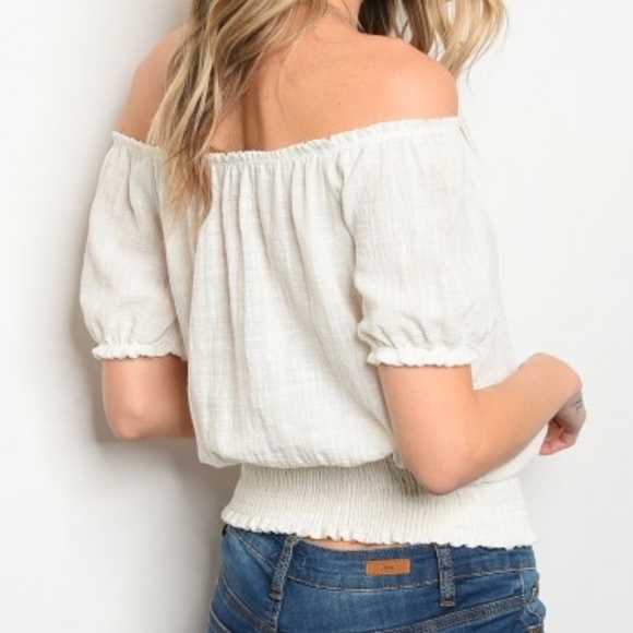 100% Cotton Off shoulder tassel tie blouse - Picture 3 of 6